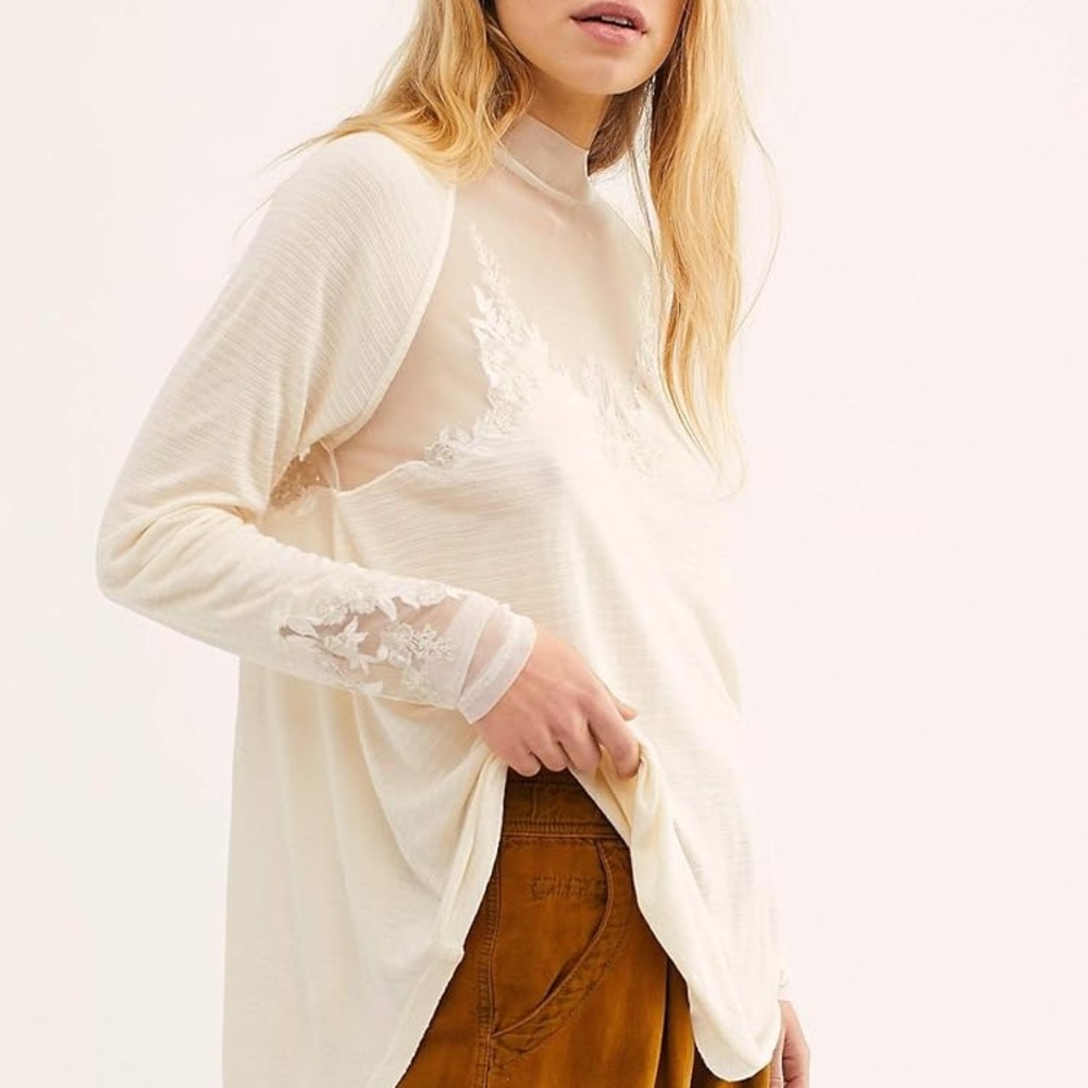 Free People Ecru My Girl Pullover Tunic Top